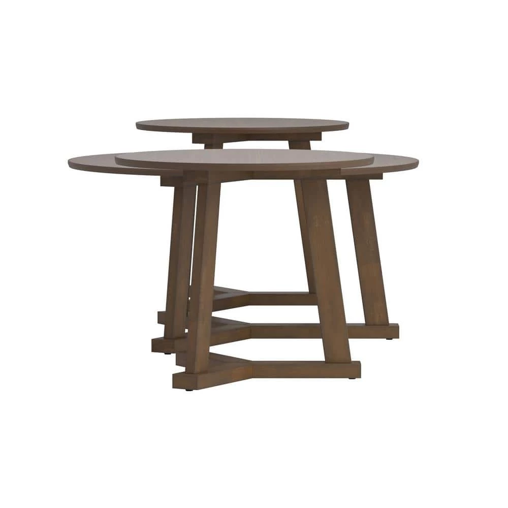 3-Piece Natural Walnut Round Wood Coffee Table Set by Coaster Home Furnishings 5 3-Piece Natural Walnut Round Wood Coffee Table Set by Coaster Home Furnishings - Image 3