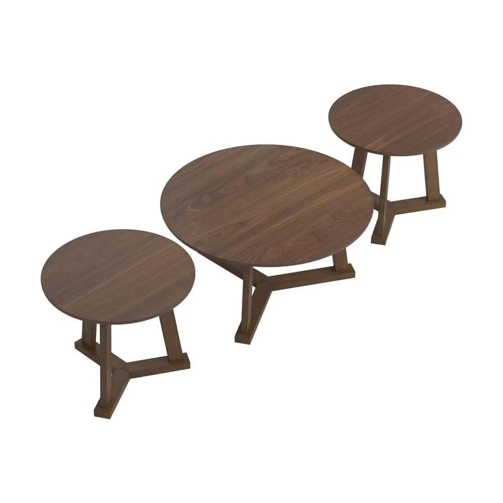 3-Piece Natural Walnut Round Wood Coffee Table Set by Coaster Home Furnishings 9 3-Piece Natural Walnut Round Wood Coffee Table Set by Coaster Home Furnishings - Image 7