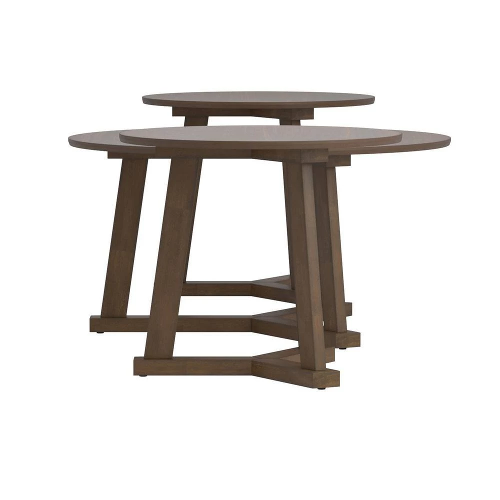 3-Piece Natural Walnut Round Wood Coffee Table Set by Coaster Home Furnishings 4 3-Piece Natural Walnut Round Wood Coffee Table Set by Coaster Home Furnishings - Image 2