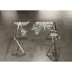 Patton 59 in. Rectangular Nickel and Printed Clear Writing Desk with World Map Top by Coaster Home Furnishings -Coaster Home Furnishings Shop nickel and printed clear coaster home furnishings writing desks 801504 31 1000