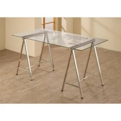 Patton 59 in. Rectangular Nickel and Printed Clear Writing Desk with World Map Top by Coaster Home Furnishings -Coaster Home Furnishings Shop nickel and printed clear coaster home furnishings writing desks 801504 4f 1000