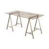 Patton 59 in. Rectangular Nickel and Printed Clear Writing Desk with World Map Top by Coaster Home Furnishings -Coaster Home Furnishings Shop nickel and printed clear coaster home furnishings writing desks 801504 64 1000