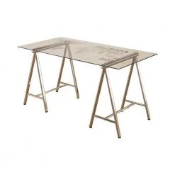 Patton 59 in. Rectangular Nickel and Printed Clear Writing Desk with World Map Top by Coaster Home Furnishings