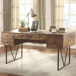 Antique Nutmeg Barritt 4-Drawer Home Office Writing Desk by Coaster Home Furnishings -Coaster Home Furnishings Shop nutmag antique coaster home furnishings writing desks ch 800999 77 1000