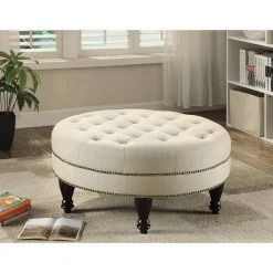 Oatmeal and Dark Brown Tufted Upholstered Ottoman by Coaster Home Furnishings -Coaster Home Furnishings Shop oatmeal and dark brown coaster home furnishings ottomans 500018 31 1000