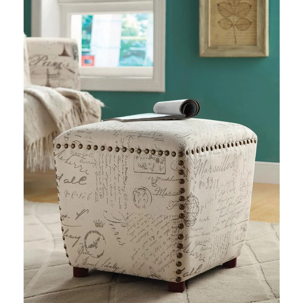 18 in.. off White and Grey Backless Wood Frame Square Ottoman with Nailhead Trim by Coaster Home Furnishings 5 18 in.. off White and Grey Backless Wood Frame Square Ottoman with Nailhead Trim by Coaster Home Furnishings - Image 3