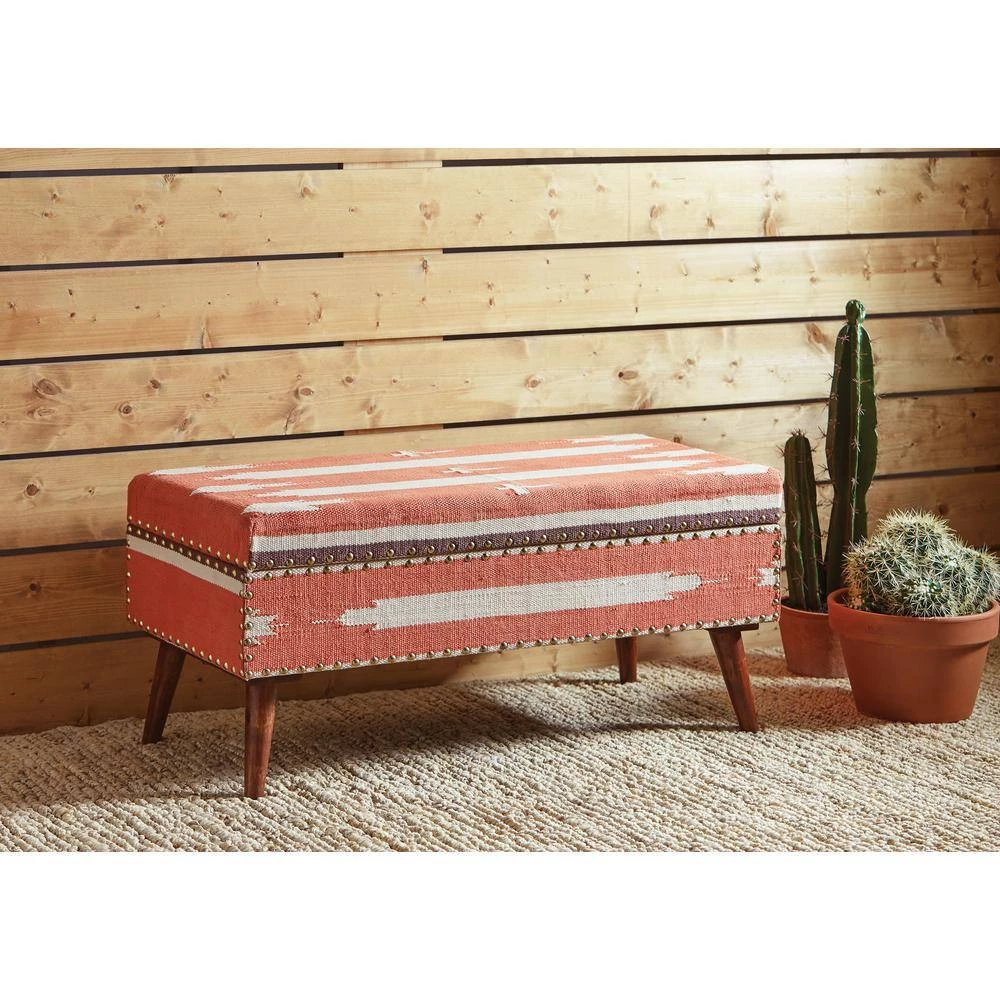 Orange and Beige Storage Bench with Nailhead Trim 16 in. x 36 in. x 16 in. by Coaster Home Furnishings 8 Orange and Beige Storage Bench with Nailhead Trim 16 in. x 36 in. x 16 in. by Coaster Home Furnishings - Image 6