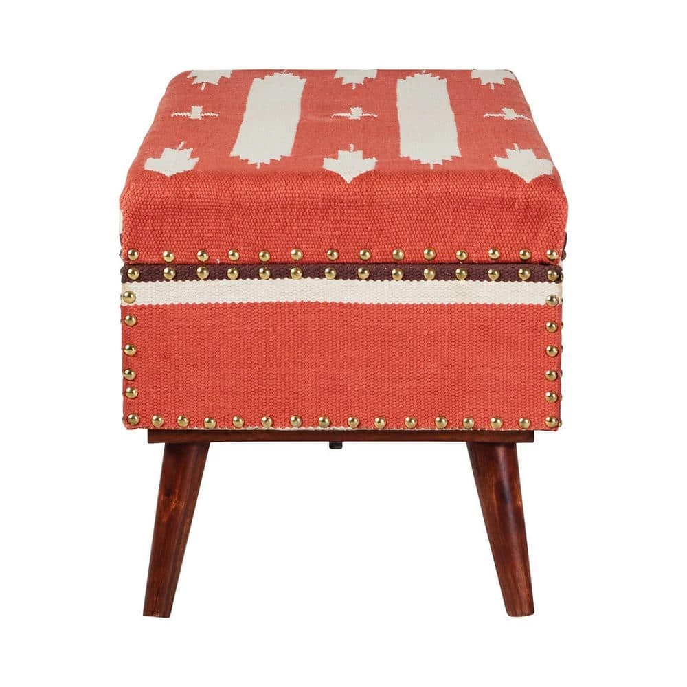 Orange and Beige Storage Bench with Nailhead Trim 16 in. x 36 in. x 16 in. by Coaster Home Furnishings 4 Orange and Beige Storage Bench with Nailhead Trim 16 in. x 36 in. x 16 in. by Coaster Home Furnishings - Image 2