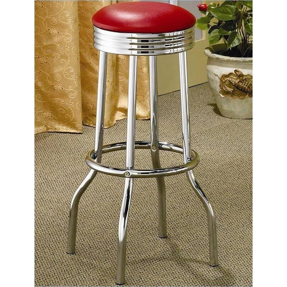 30 in. H Red and Chrome Backless Metal Frame Swivel Bar Stool (Set of 2) by Coaster Home Furnishings 7 30 in. H Red and Chrome Backless Metal Frame Swivel Bar Stool (Set of 2) by Coaster Home Furnishings - Image 5