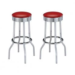 30 in. H Red and Chrome Backless Metal Frame Swivel Bar Stool (Set of 2) by Coaster Home Furnishings