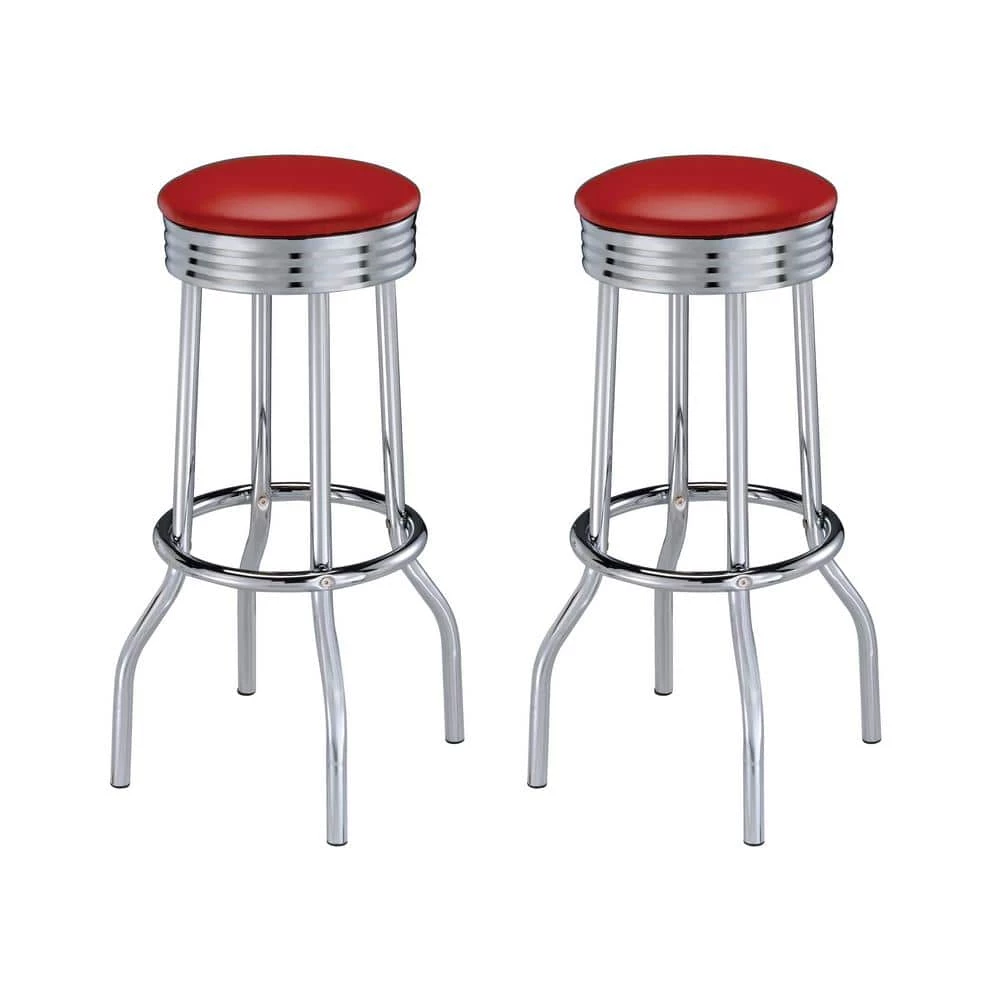 30 in. H Red and Chrome Backless Metal Frame Swivel Bar Stool (Set of 2) by Coaster Home Furnishings 3 30 in. H Red and Chrome Backless Metal Frame Swivel Bar Stool (Set of 2) by Coaster Home Furnishings