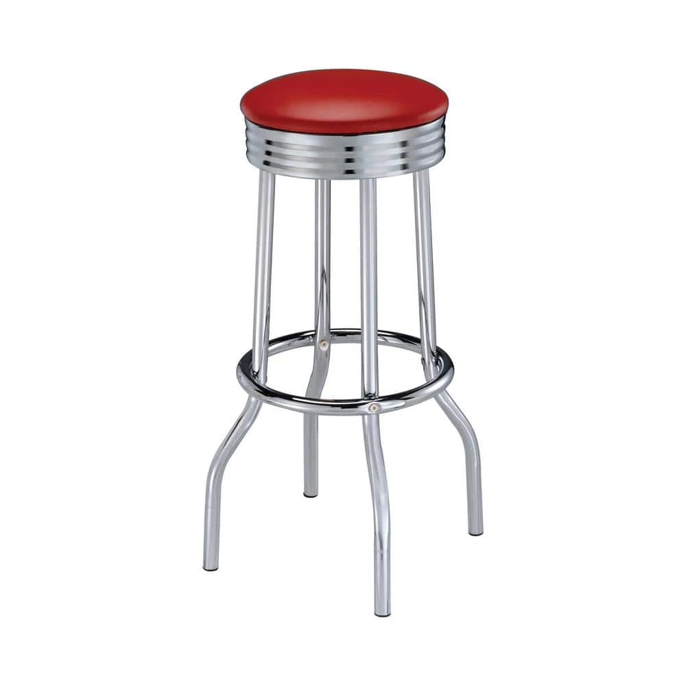 30 in. H Red and Chrome Backless Metal Frame Swivel Bar Stool (Set of 2) by Coaster Home Furnishings 4 30 in. H Red and Chrome Backless Metal Frame Swivel Bar Stool (Set of 2) by Coaster Home Furnishings - Image 2