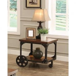 Roy 24 in Rustic Brown Square Wood End Table with Shelf and Casters by Coaster Home Furnishings -Coaster Home Furnishings Shop rustic brown coaster home furnishings end side tables 701127 31 1000