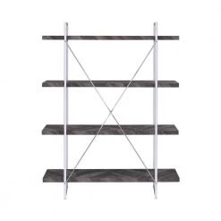 Grimma 62.5 in. Rustic Grey Herringbone 4-Shelf Bookcase by Coaster Home Furnishings -Coaster Home Furnishings Shop rustic grey herringbone and chrome coaster home furnishings bookcases bookshelves 802613 4f 1000