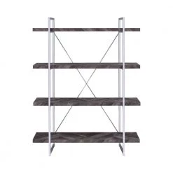 Grimma 62.5 in. Rustic Grey Herringbone 4-Shelf Bookcase by Coaster Home Furnishings -Coaster Home Furnishings Shop rustic grey herringbone and chrome coaster home furnishings bookcases bookshelves 802613 c3 1000