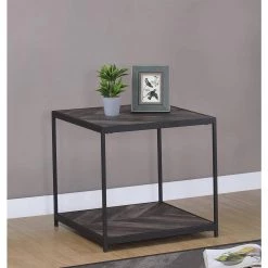 Meagan 23.5 in. Rustic Grey Herringbone and Sandy Black Square Wood End Table by Coaster Home Furnishings 13 Meagan 23.5 in. Rustic Grey Herringbone and Sandy Black Square Wood End Table by Coaster Home Furnishings -Coaster Home Furnishings Shop rustic grey herringbone and sandy black coaster home furnishings end side tables 708167 31 1000