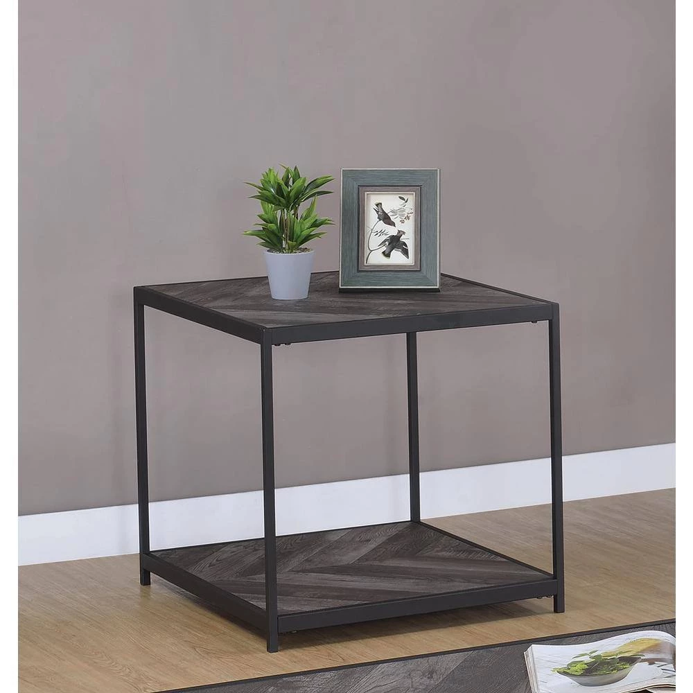Meagan 23.5 in. Rustic Grey Herringbone and Sandy Black Square Wood End Table by Coaster Home Furnishings 8 Meagan 23.5 in. Rustic Grey Herringbone and Sandy Black Square Wood End Table by Coaster Home Furnishings - Image 6