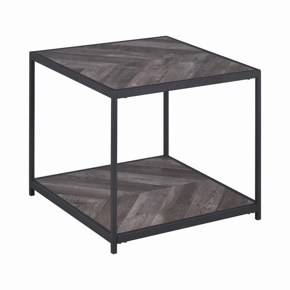 Meagan 23.5 in. Rustic Grey Herringbone and Sandy Black Square Wood End Table by Coaster Home Furnishings 3 Meagan 23.5 in. Rustic Grey Herringbone and Sandy Black Square Wood End Table by Coaster Home Furnishings