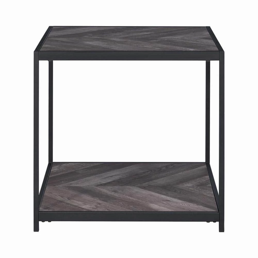 Meagan 23.5 in. Rustic Grey Herringbone and Sandy Black Square Wood End Table by Coaster Home Furnishings 5 Meagan 23.5 in. Rustic Grey Herringbone and Sandy Black Square Wood End Table by Coaster Home Furnishings - Image 3