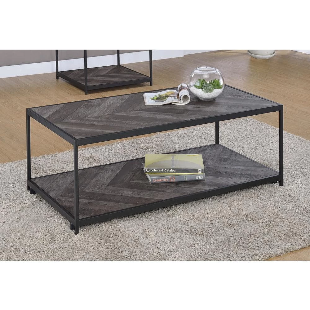 Meagan 47.25 in. Rustic Grey Herringbone Rectangle Wood Coffee Table with Bottom Shelf by Coaster Home Furnishings 8 Meagan 47.25 in. Rustic Grey Herringbone Rectangle Wood Coffee Table with Bottom Shelf by Coaster Home Furnishings - Image 6