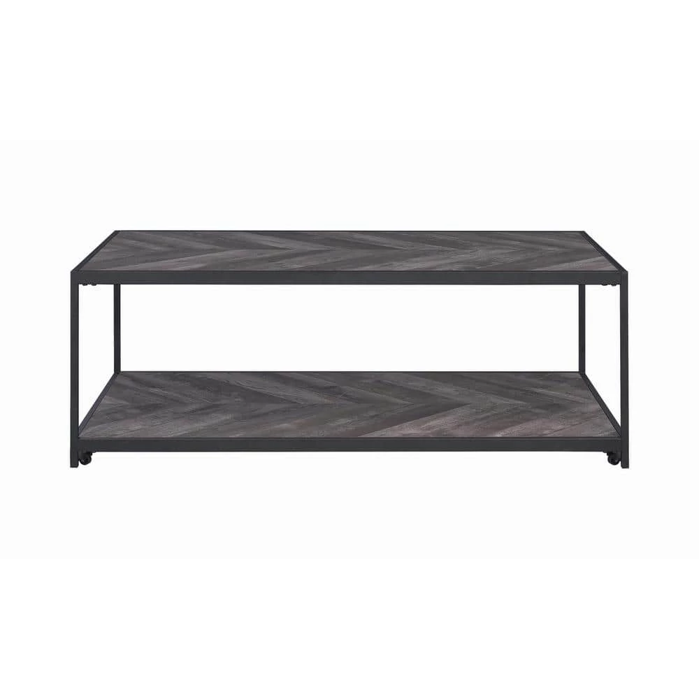 Meagan 47.25 in. Rustic Grey Herringbone Rectangle Wood Coffee Table with Bottom Shelf by Coaster Home Furnishings 6 Meagan 47.25 in. Rustic Grey Herringbone Rectangle Wood Coffee Table with Bottom Shelf by Coaster Home Furnishings - Image 4