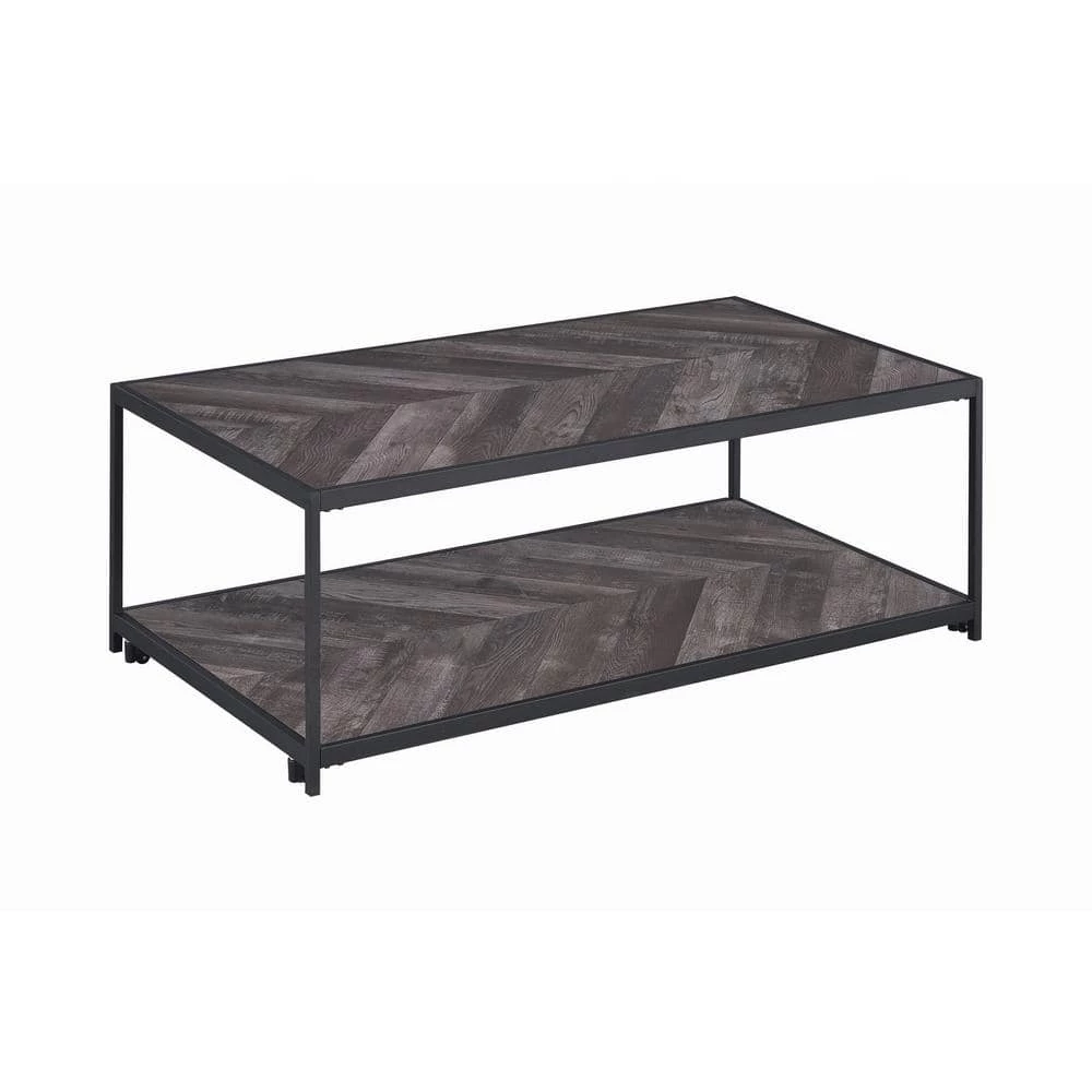 Meagan 47.25 in. Rustic Grey Herringbone Rectangle Wood Coffee Table with Bottom Shelf by Coaster Home Furnishings 3 Meagan 47.25 in. Rustic Grey Herringbone Rectangle Wood Coffee Table with Bottom Shelf by Coaster Home Furnishings