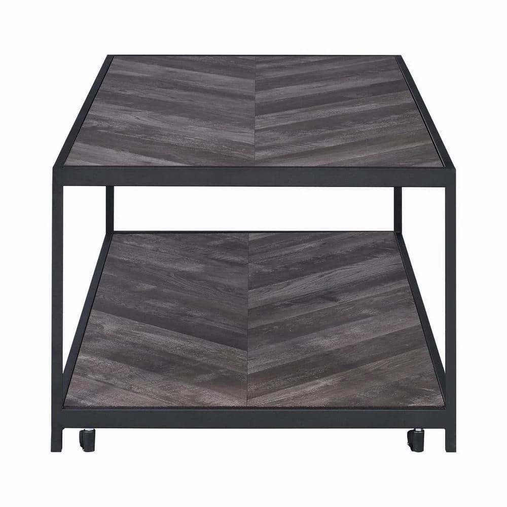 Meagan 47.25 in. Rustic Grey Herringbone Rectangle Wood Coffee Table with Bottom Shelf by Coaster Home Furnishings 4 Meagan 47.25 in. Rustic Grey Herringbone Rectangle Wood Coffee Table with Bottom Shelf by Coaster Home Furnishings - Image 2