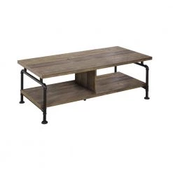 47.25in Rustic Oak and Black Rectangle Wood Coffee Table with Lower Shelf by Coaster Home Furnishings