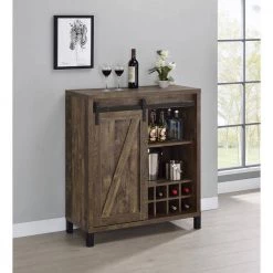 Rustic Oak Bar Cabinet with Sliding Door by Coaster Home Furnishings