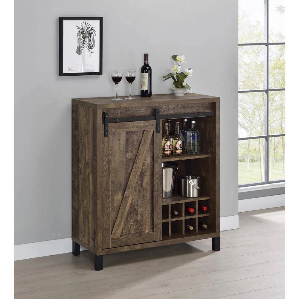 Rustic Oak Bar Cabinet with Sliding Door by Coaster Home Furnishings 3 Rustic Oak Bar Cabinet with Sliding Door by Coaster Home Furnishings