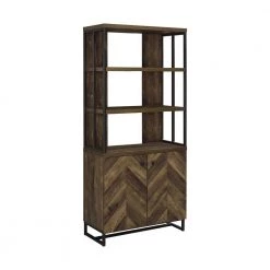 Millbrook 70.75 in. Rustic Oak Herringbone and Gunmetal 3-Shelf Bookcase by Coaster Home Furnishings