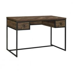 Millbrook 47.25 in. Rectangular Rustic Oak Herringbone and Gunmetal 2-Drawer Writing Desk by Coaster Home Furnishings