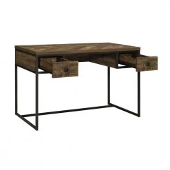Millbrook 47.25 in. Rectangular Rustic Oak Herringbone and Gunmetal 2-Drawer Writing Desk by Coaster Home Furnishings -Coaster Home Furnishings Shop rustic oak herringbone and gunmetal coaster home furnishings writing desks 882091 77 1000