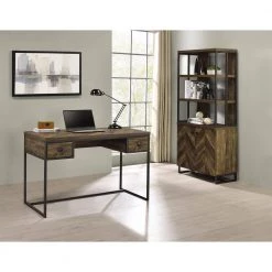 Millbrook 47.25 in. Rectangular Rustic Oak Herringbone and Gunmetal 2-Drawer Writing Desk by Coaster Home Furnishings -Coaster Home Furnishings Shop rustic oak herringbone and gunmetal coaster home furnishings writing desks 882091 c3 1000