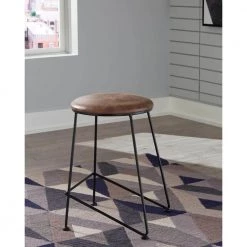 24 in. Dark Gunmetal and Saddle Brown Backless Metal Frame Counter Height Stool with Leatherette Seat by Coaster Home Furnishings
