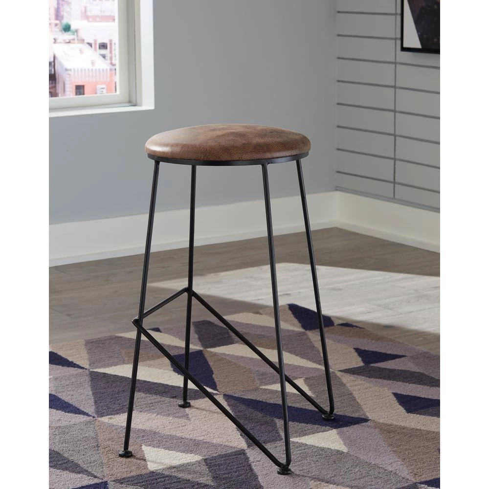 30 in. Dark Gunmetal and Saddle Brown Backless Iron Frame Round Bar Stool with Leatherette Seat by Coaster Home Furnishings 6 30 in. Dark Gunmetal and Saddle Brown Backless Iron Frame Round Bar Stool with Leatherette Seat by Coaster Home Furnishings - Image 4