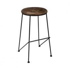 30 in. Dark Gunmetal and Saddle Brown Backless Iron Frame Round Bar Stool with Leatherette Seat by Coaster Home Furnishings