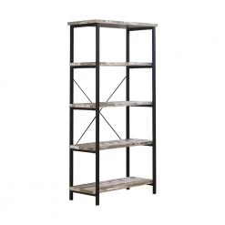 Skelton 70.75 in. Black Salvaged Cabin and 4-Shelf Etagere Bookcase by Coaster Home Furnishings