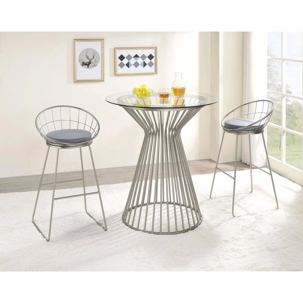 38.25 in. H Satin Nickel and Grey Low Back Metal Frame Bar Stool with Leatherette Seat (Set of 2) by Coaster Home Furnishings 12 38.25 in. H Satin Nickel and Grey Low Back Metal Frame Bar Stool with Leatherette Seat (Set of 2) by Coaster Home Furnishings - Image 10