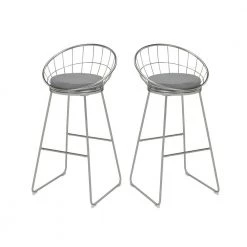 38.25 in. H Satin Nickel and Grey Low Back Metal Frame Bar Stool with Leatherette Seat (Set of 2) by Coaster Home Furnishings