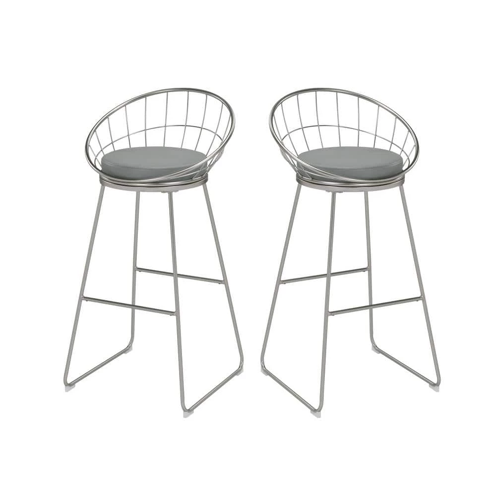 38.25 in. H Satin Nickel and Grey Low Back Metal Frame Bar Stool with Leatherette Seat (Set of 2) by Coaster Home Furnishings 3 38.25 in. H Satin Nickel and Grey Low Back Metal Frame Bar Stool with Leatherette Seat (Set of 2) by Coaster Home Furnishings