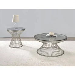 23.5in Satin Nickel Round Glass End Table with Hourglass Pedestal Base by Coaster Home Furnishings -Coaster Home Furnishings Shop satin nickel coaster home furnishings end side tables 724227 31 1000