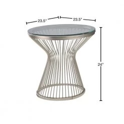 23.5in Satin Nickel Round Glass End Table with Hourglass Pedestal Base by Coaster Home Furnishings -Coaster Home Furnishings Shop satin nickel coaster home furnishings end side tables 724227 40 1000
