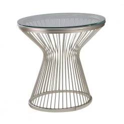 23.5in Satin Nickel Round Glass End Table with Hourglass Pedestal Base by Coaster Home Furnishings