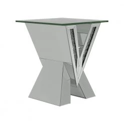 Caldwell 19.75in Silver Square Glass End Table with V-Shaped Base by Coaster Home Furnishings
