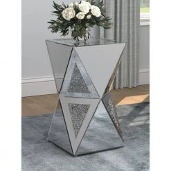 13.75 in. Silver Square Mirror Side Table with Geometric Base by Coaster Home Furnishings -Coaster Home Furnishings Shop silver coaster home furnishings end side tables 930216 31 1000