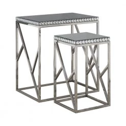 21.75 in. Silver and Clear Crystal Rectangle Glass Coffee Table with 2 Pieces by Coaster Home Furnishings