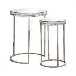 Bleker 17.75 in. Silver and Clear Crystals Round Glass Coffee Table with 2-Pieces by Coaster Home Furnishings