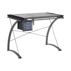 Melo 41 in. Rectangular Silver 3-Drawer Drafting Writing Desk with Glass Top by Coaster Home Furnishings