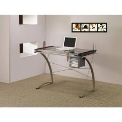 Melo 41 in. Rectangular Silver 3-Drawer Drafting Writing Desk with Glass Top by Coaster Home Furnishings -Coaster Home Furnishings Shop silver coaster home furnishings writing desks 800986 76 1000